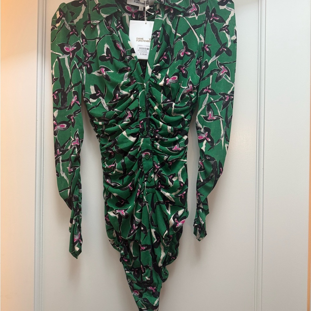 Diane Von Furstenberg Clover Green Floral Bodysuit